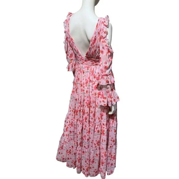 Mac Duggal Ieena Floral Gown 6 Backless Plunge Tiered Ruffled Coquette Twee - Picture 7 of 14